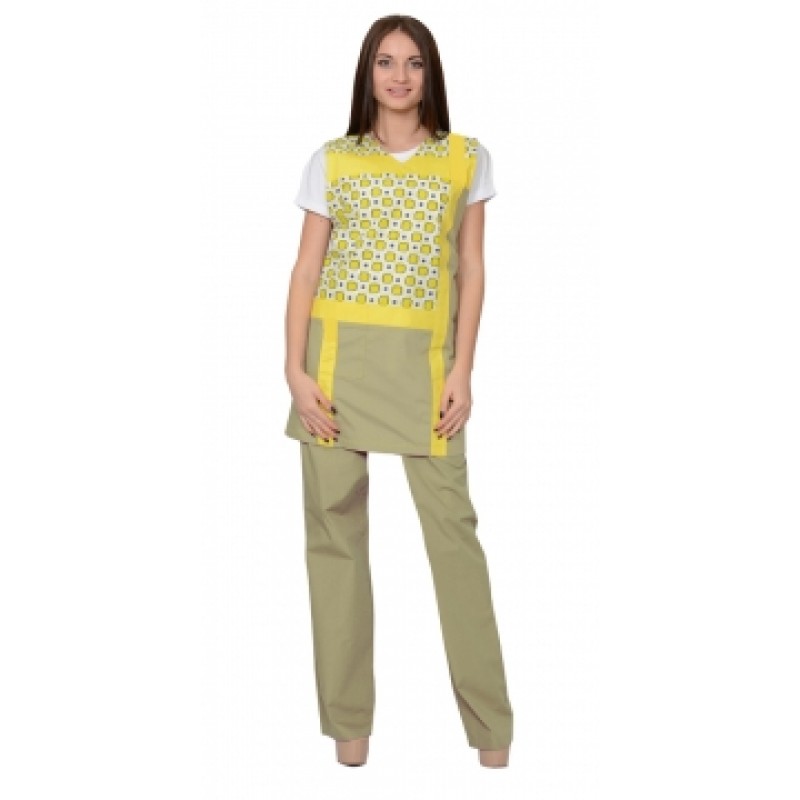 СИРИУС-ГАЛАТЕЯ комплект женский, фартук, брюки оливковый с желтым