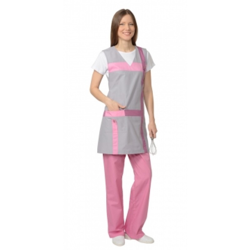 СИРИУС-ГАЛАТЕЯ комплект женский, фартук, брюки серый с розовым