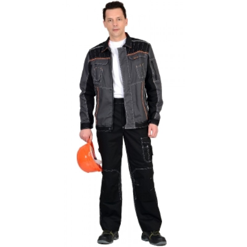 СИРИУС-ПРЕСТИЖ костюм, куртка, брюки "Престиж" чёрный , цв. серый с оранжевым кантом