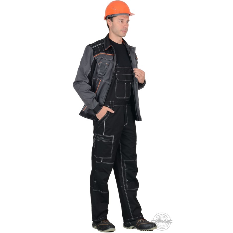 СИРИУС-ПРЕСТИЖ костюм, куртка, п/к "Престиж" чёрный, цв. серый с оранжевым кантом