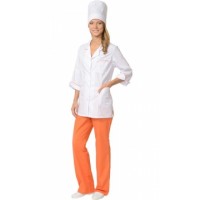 СИРИУС-ЖАСМИН костюм женский, куртка, брюки, колпак белый с оранжевым