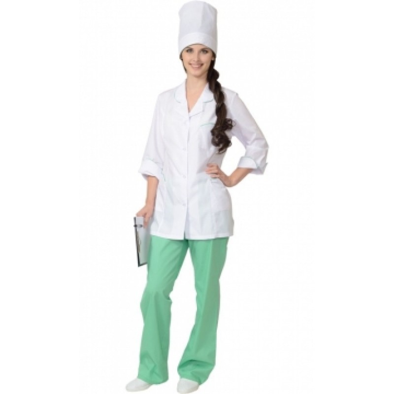 СИРИУС-ЖАСМИН костюм женский, куртка, брюки, колпак белый с салатовым